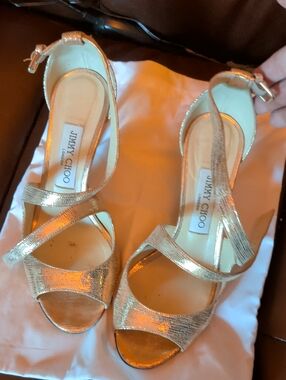 Jimmy Choo Metallic Gold Strappy High-Heel Sandals